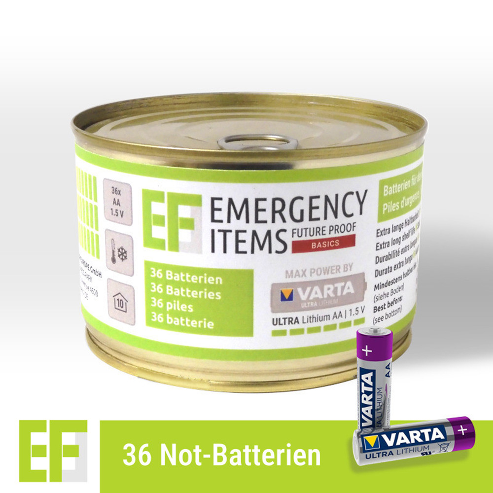 Emergency Food Basic Notbatterien Ultra Lithium Batterien 36 Stück in der Dose
