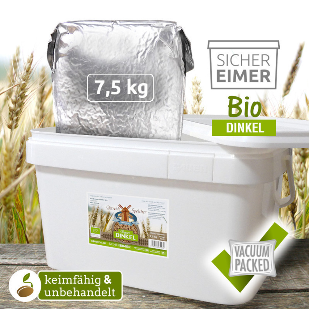 Getreidespeicher Bio Dinkel 7,5 kg im Eimer Notvorrat