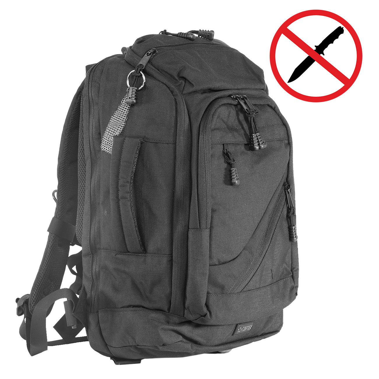 Coptex Rucksack Anti-Stabbing 35 Liter schwarz mit Stahlkettengewebe