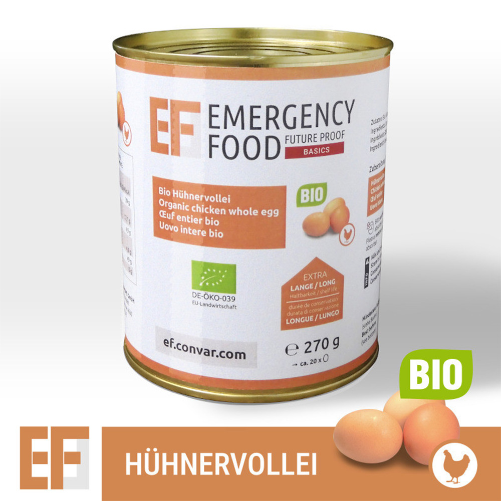 Emergency Food Basic Notration Bio Hühnervollei 270g Dose ergibt ca. 20 Eier