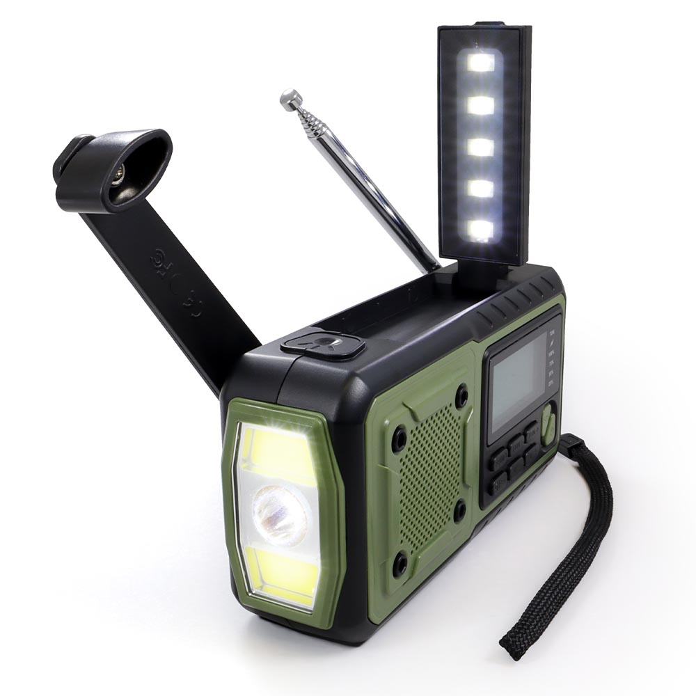 Origin Outdoors Notfall Kurbelradio Multi oliv FM, AM, SW, SOS-Alarm, Powerbank, Solar und LED Lampe