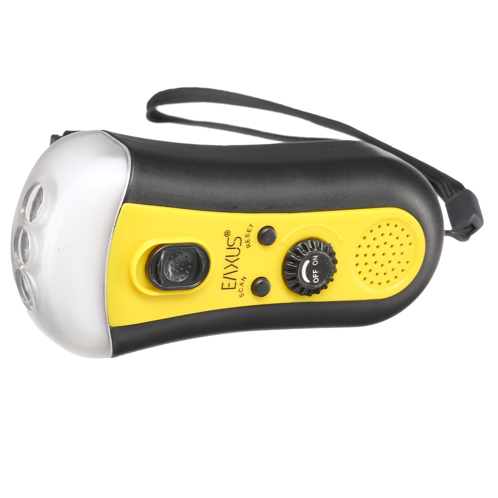 Dynamo Taschenlampe mit 3 LEDs und FM Radio, Akku, Handkurbel,  schwarz/gelb Bild 1