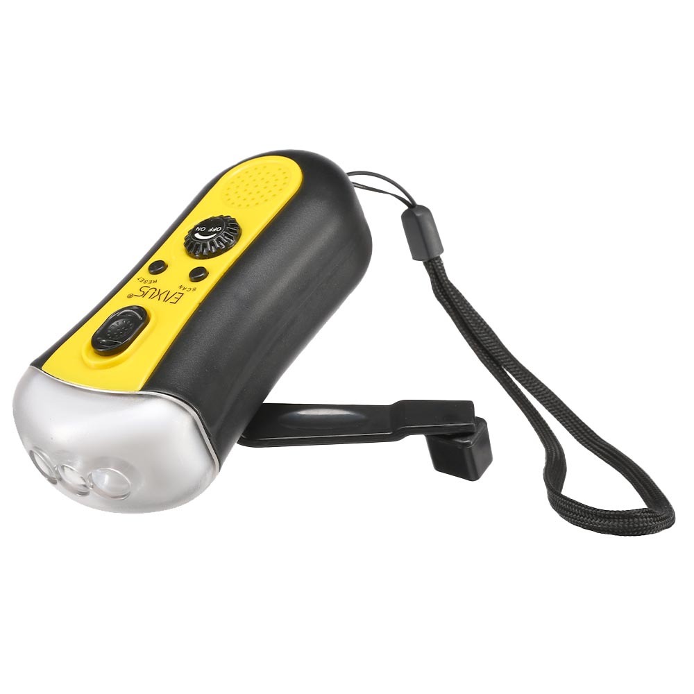Dynamo Taschenlampe mit 3 LEDs und FM Radio, Akku, Handkurbel,  schwarz/gelb Bild 2