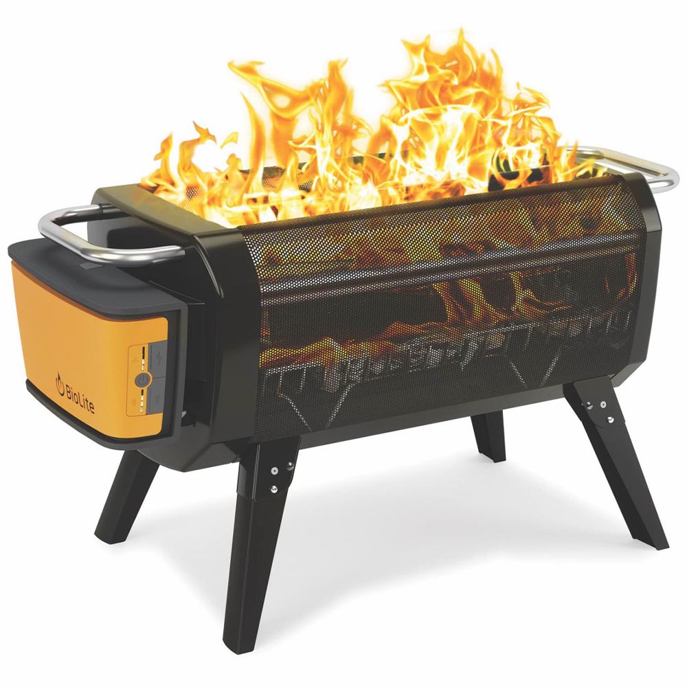 BioLite Firepit+ Feuerstelle, Grill und Powerbank rauchfrei schwarz/orange inkl. Grill- und Brennstoffrost und Micro-USB Ladekab