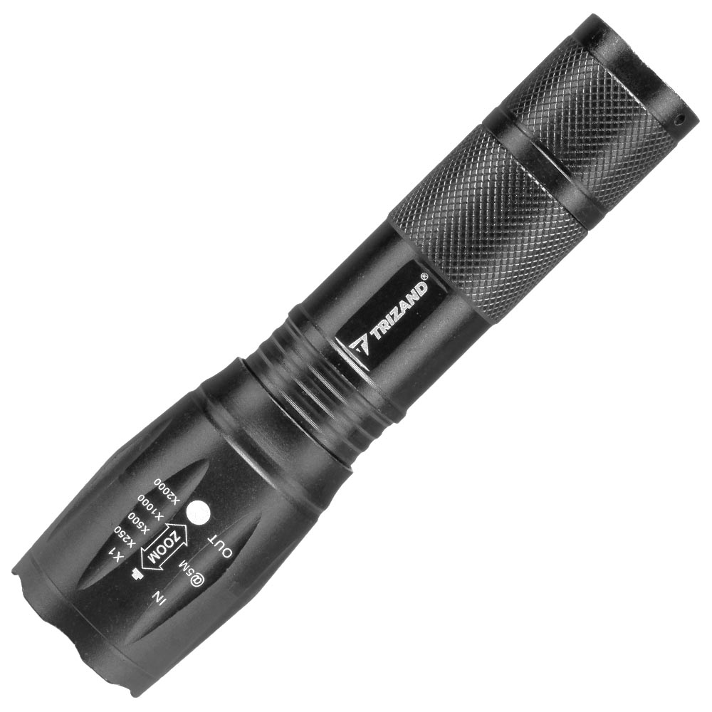LED-Taschenlampe T6 USB mit Zoom und Strobe schwarz inkl. Akku, USB-Ladegert und Transportbox Bild 1