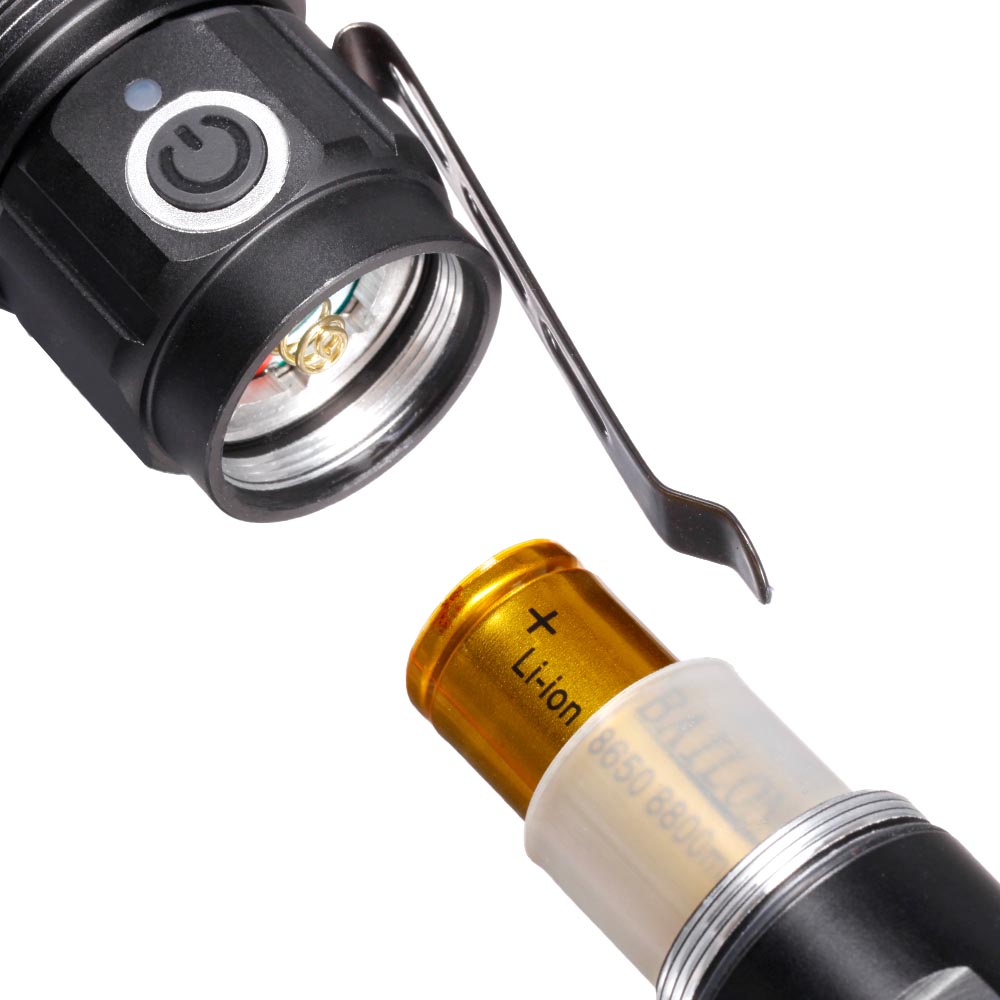 Bailong LED-Taschenlampe BL-L11 mit Zoom, rot- ,grn und UV-Licht schwarz inkl. Akku, USB-Ladekabel und Lanyard Bild 7