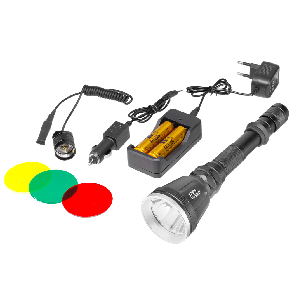 Bailong LED-Taschenlampe XM-L T6 schwarz inkl. Akku, Ladegert, Kabelschalter und 3 Farbfilter Bild 4