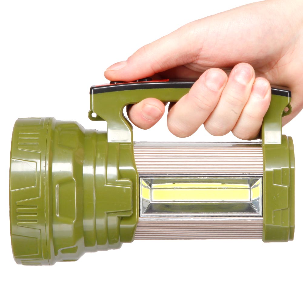 LED Handscheinwerfer mit COB-LED,  Powerbankfunktion und Solarpanel oliv inkl. Akku, Ladekabel und Tragegurt Bild 7