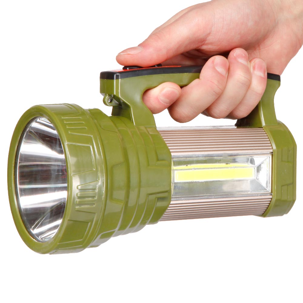 LED Handscheinwerfer mit COB-LED,  Powerbankfunktion und Solarpanel oliv inkl. Akku, Ladekabel und Tragegurt Bild 8