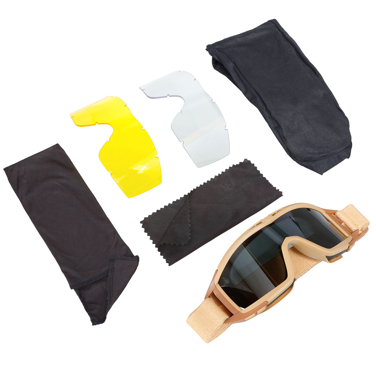 Revision ballistische Schutzbrille Desert Locust Deluxe Kit tan mit 3 Wechselglsern und Brillenetui