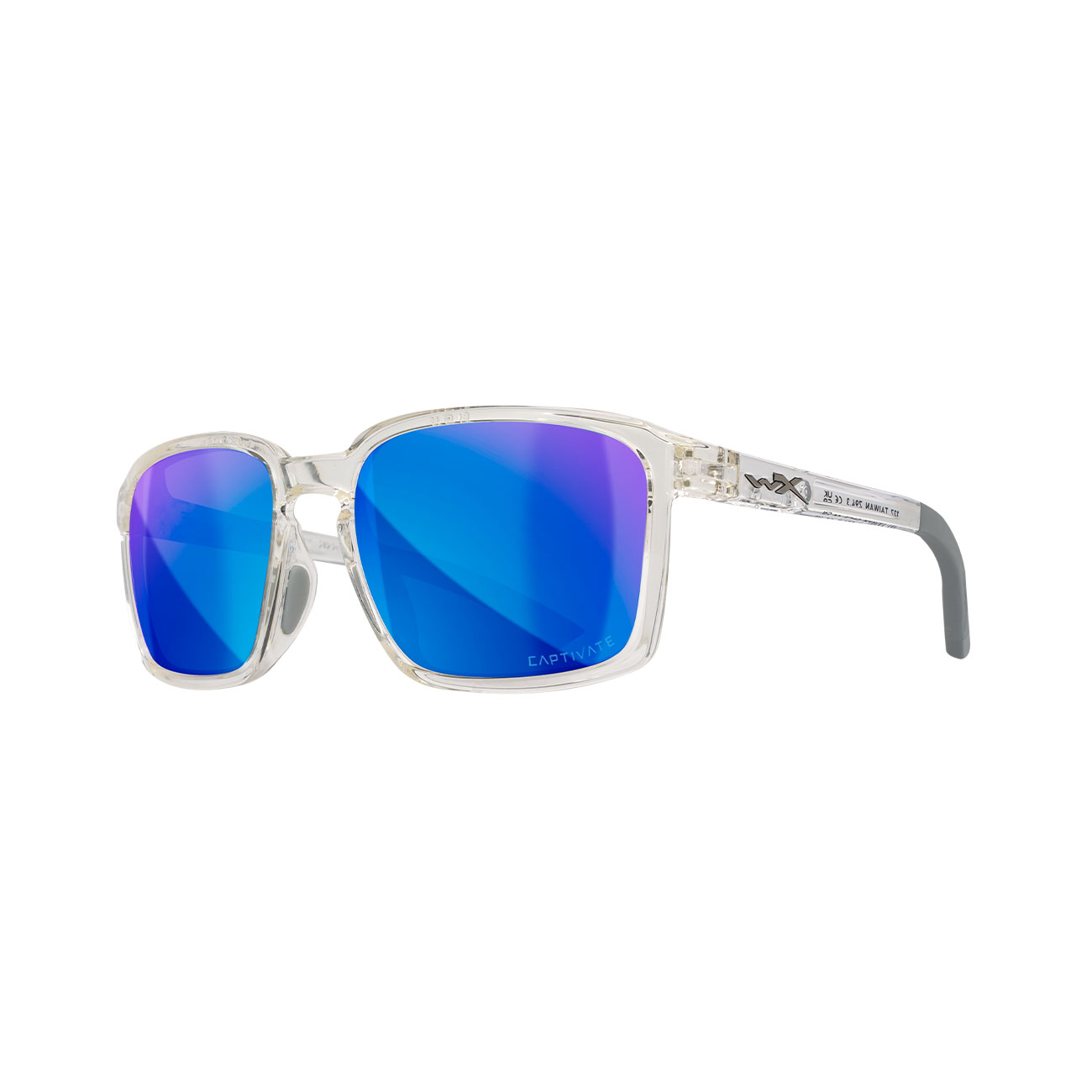 Wiley X Sonnenbrille Ovation Captivate matt transparent grau Glser blau verspiegelt polarisiert inkl. Brillenetui und Seitensch