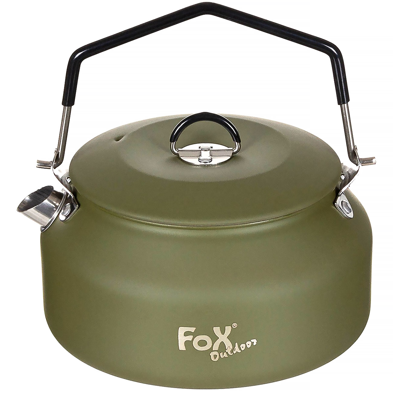 Fox Outdoor Wasserkessel Edelstahl 1 Liter oliv inkl. Deckel und Netzbeutel