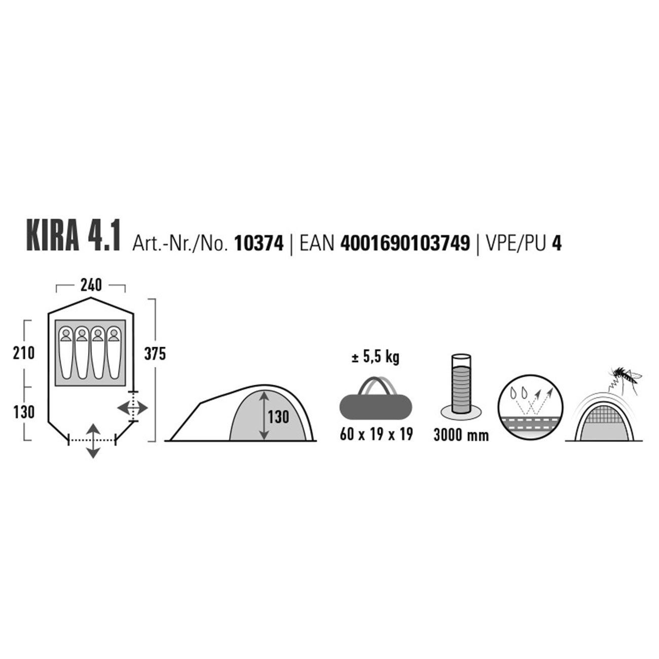 High Peak Zelt Kira 4.1 dunkelgrn fr max. 4 Personen Bild 1