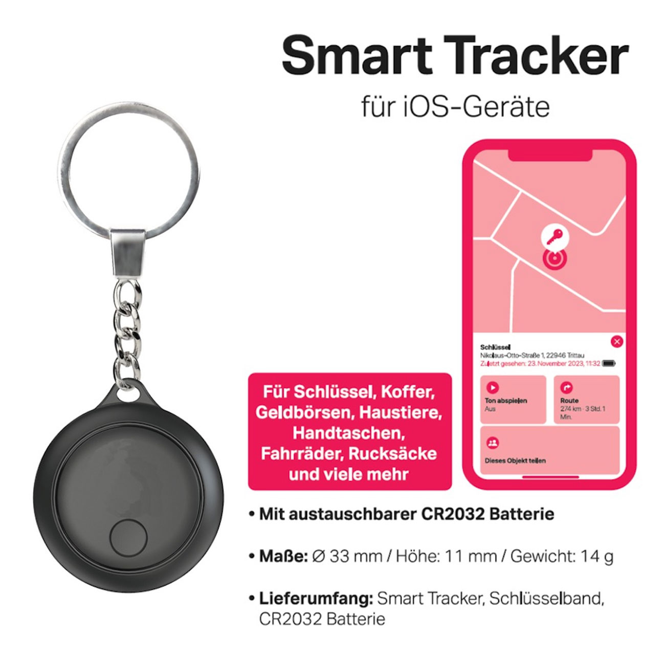 Albrecht Schlsselanhnger Smart Tracker ST-100 Apple Tracker fr iOS Gerte, Bluetooth 5.0 wei Bild 2