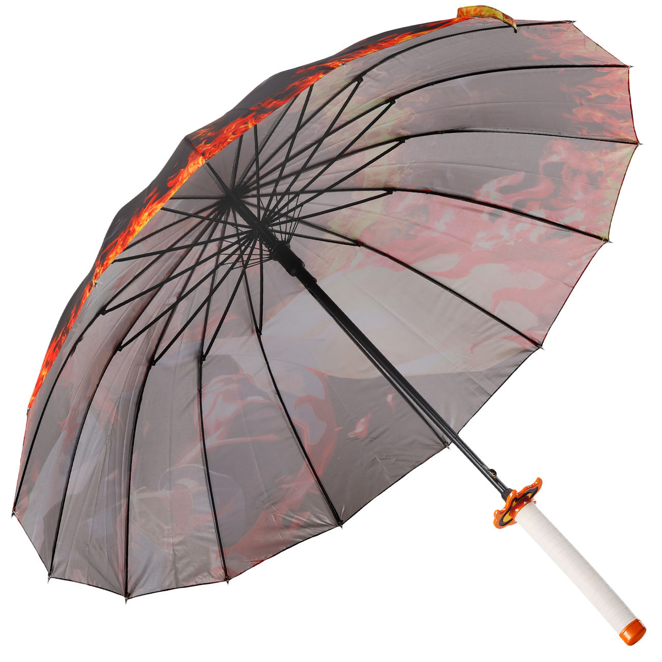 Regenschirm Katanaoptik Demon Slayer Motiv Kyoujurou orange/wei 110 cm Bild 5