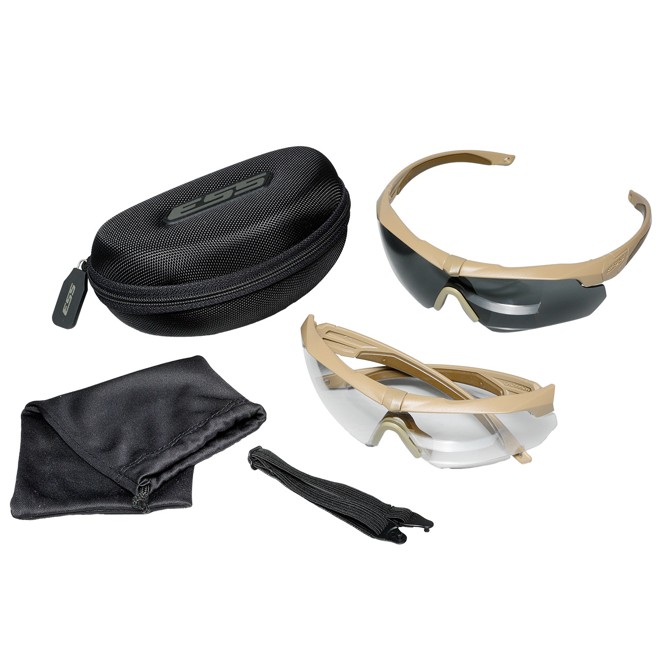 ESS ballistische Schutzbrille Crossbow tan 2er Komplettset klar-transparent / rauchgrau - 740-0463