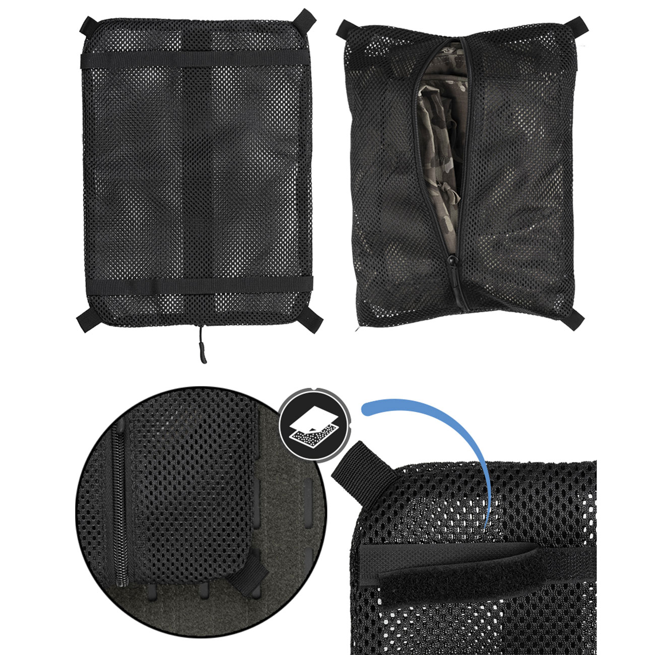 Mil-Tec Netzbeutel large schwarz mit Reiverschluss und Klettstreifen Bild 1