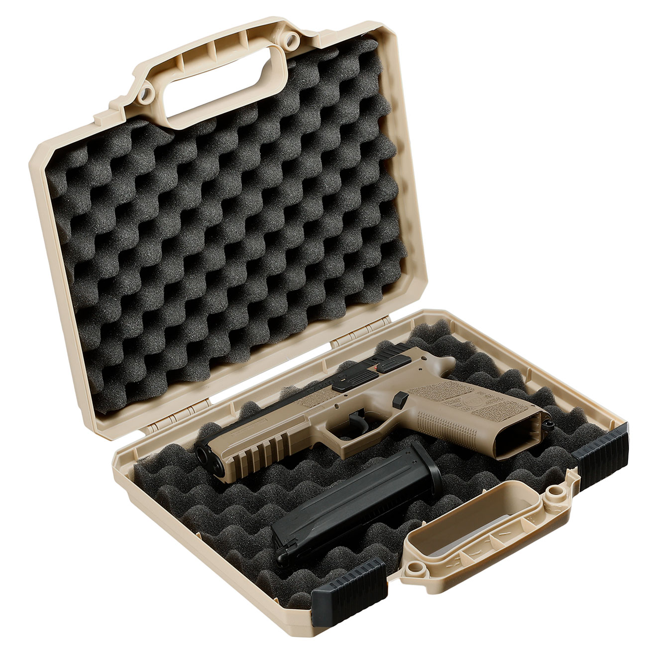 MAX Tactical Pistol Hard Case Pistolenkoffer 30 x 26 x 8,8 cm Waben-Schaumstoff tan Bild 6