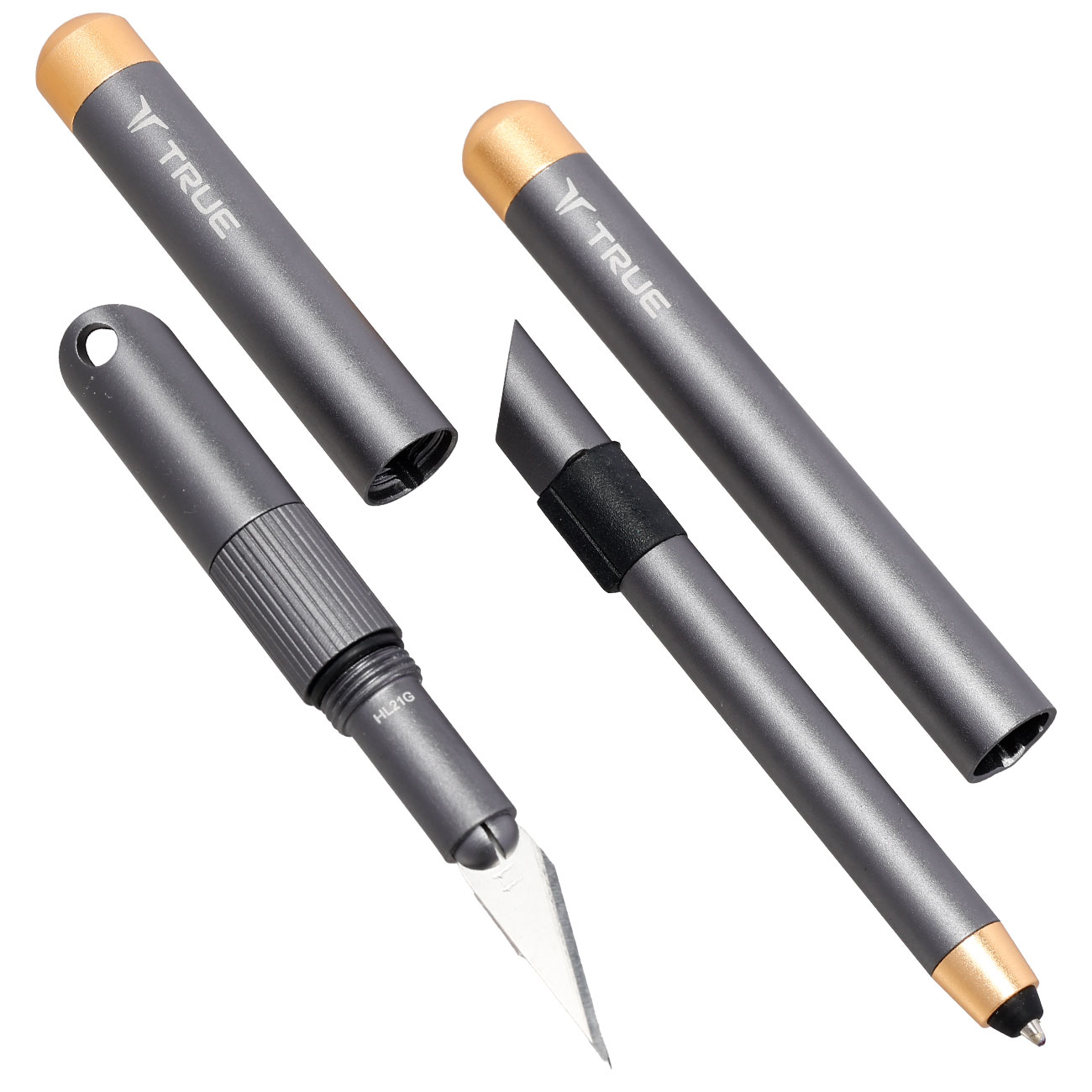 True Utility Pen and Knife Set grau/messing Kugelschreiber, Messer, Touchpen, Schraubendreher inkl. Schlsselringe Bild 1