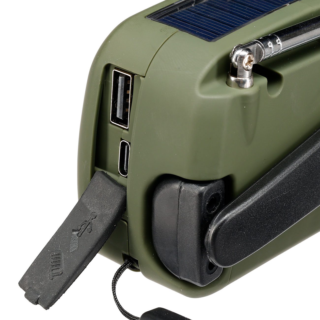 Fosco Emergency Kurbelradio oliv/schwarz FM, AM, SOS-Alarm, Powerbank, Solar und LED-Licht Bild 5