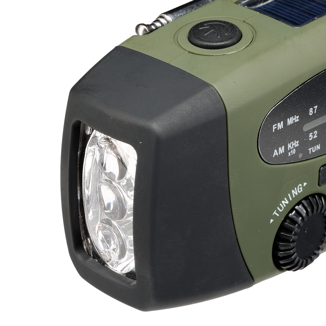 Fosco Emergency Kurbelradio oliv/schwarz FM, AM, SOS-Alarm, Powerbank, Solar und LED-Licht Bild 6