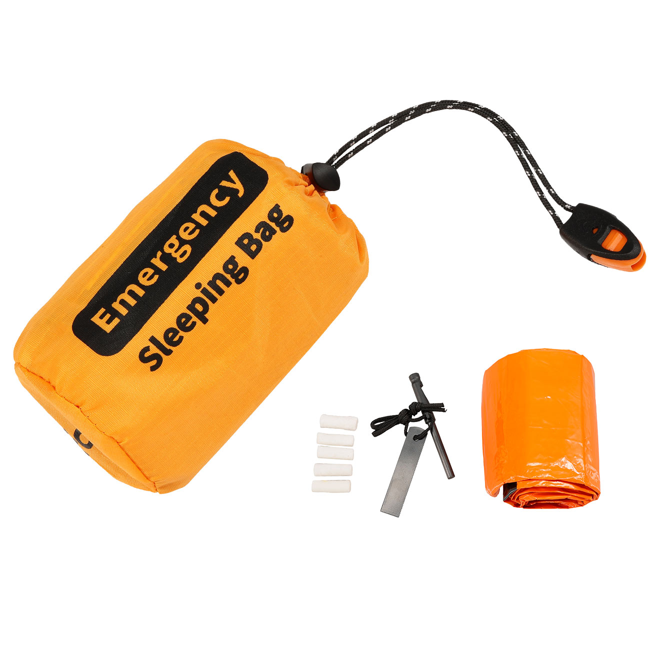Fox Outdoor Notfall-Biwaksack orange inkl. Signalpfeife, Zndstahl, Schaber & Baumwollzunder
