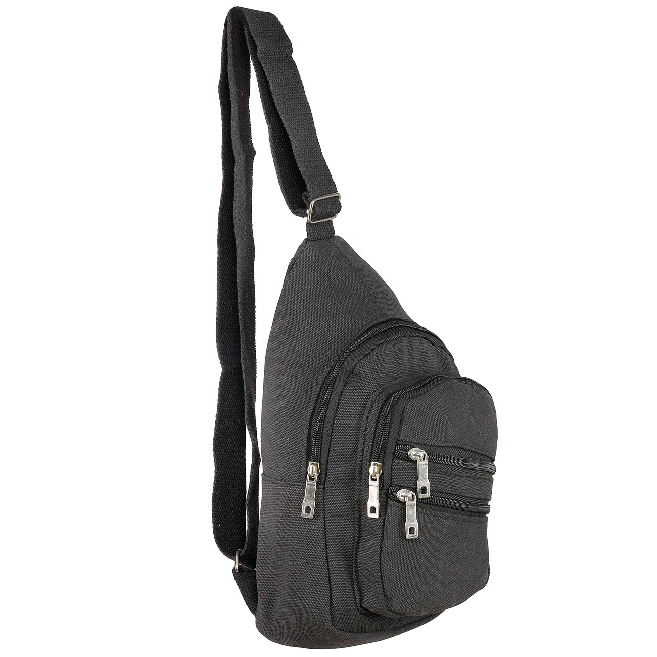 Kleine Schultertasche mit Trageriemen und mehreren Staufchern schwarz