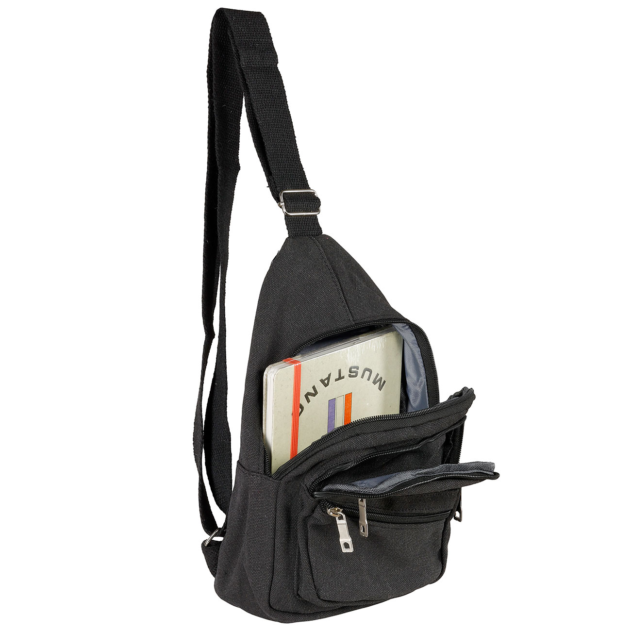 Kleine Schultertasche mit Trageriemen und mehreren Staufchern schwarz Bild 9