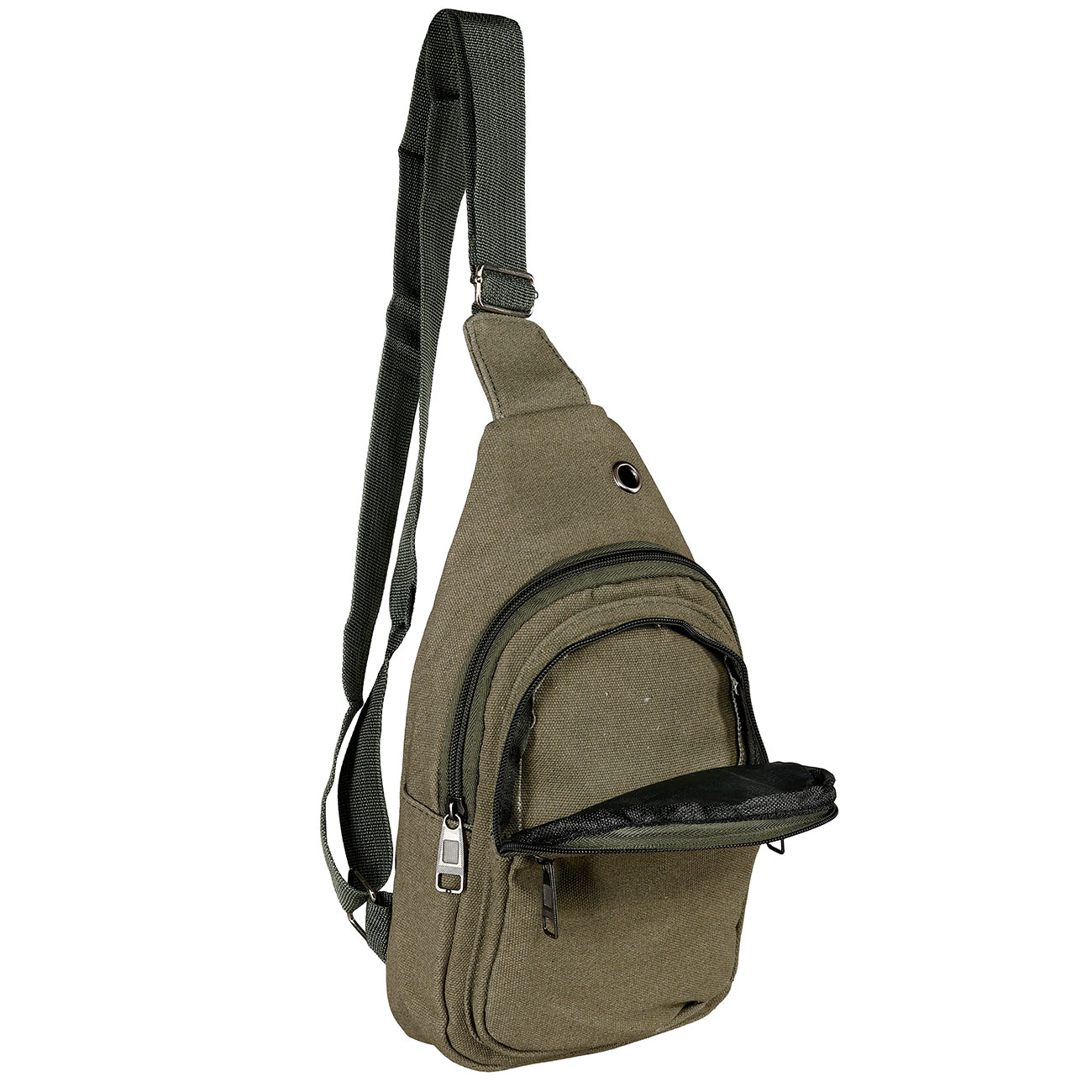 Kleine Schultertasche mit verstellbarem Trageriemen und mehreren Staufchern steingrau-oliv Bild 10