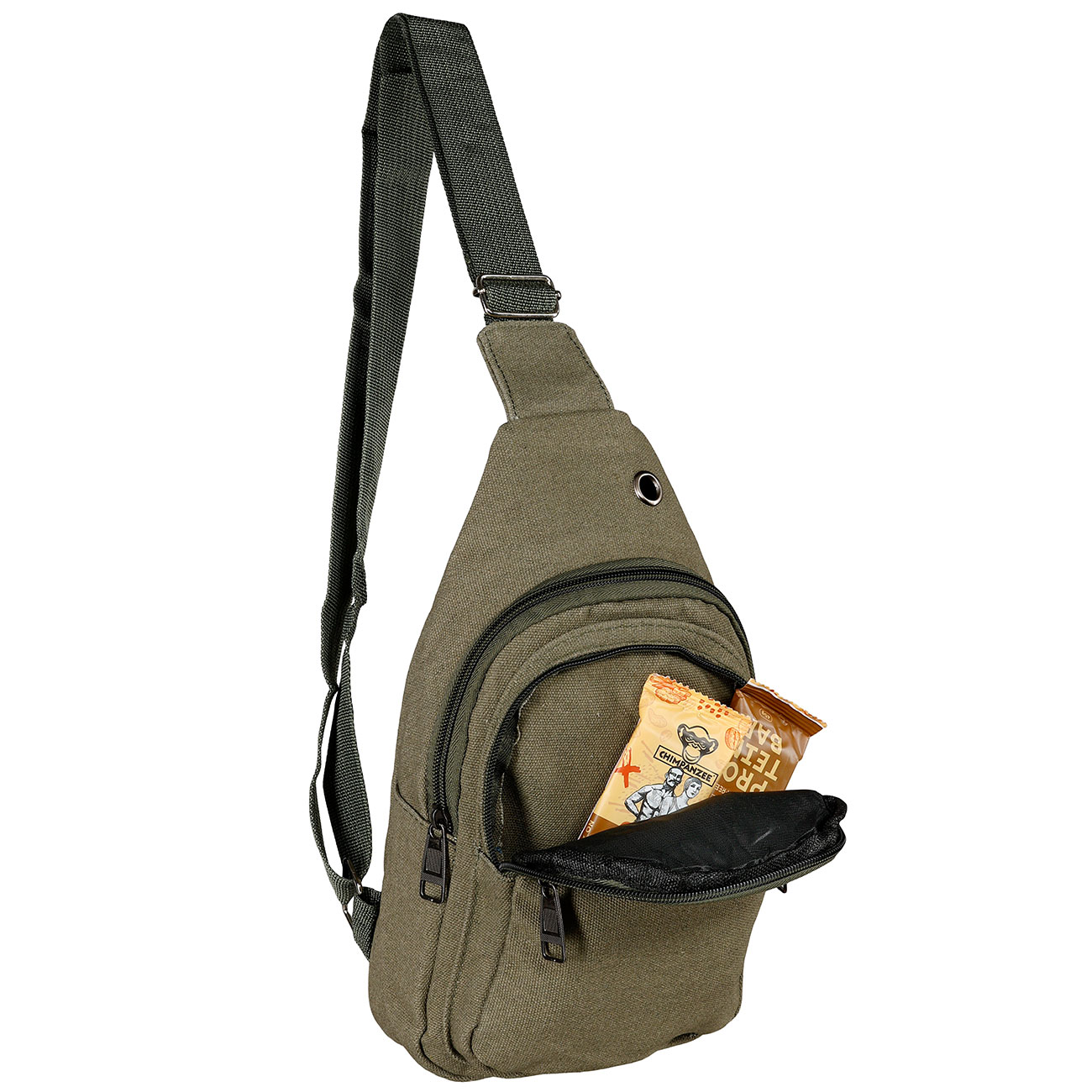 Kleine Schultertasche mit verstellbarem Trageriemen und mehreren Staufchern steingrau-oliv Bild 11