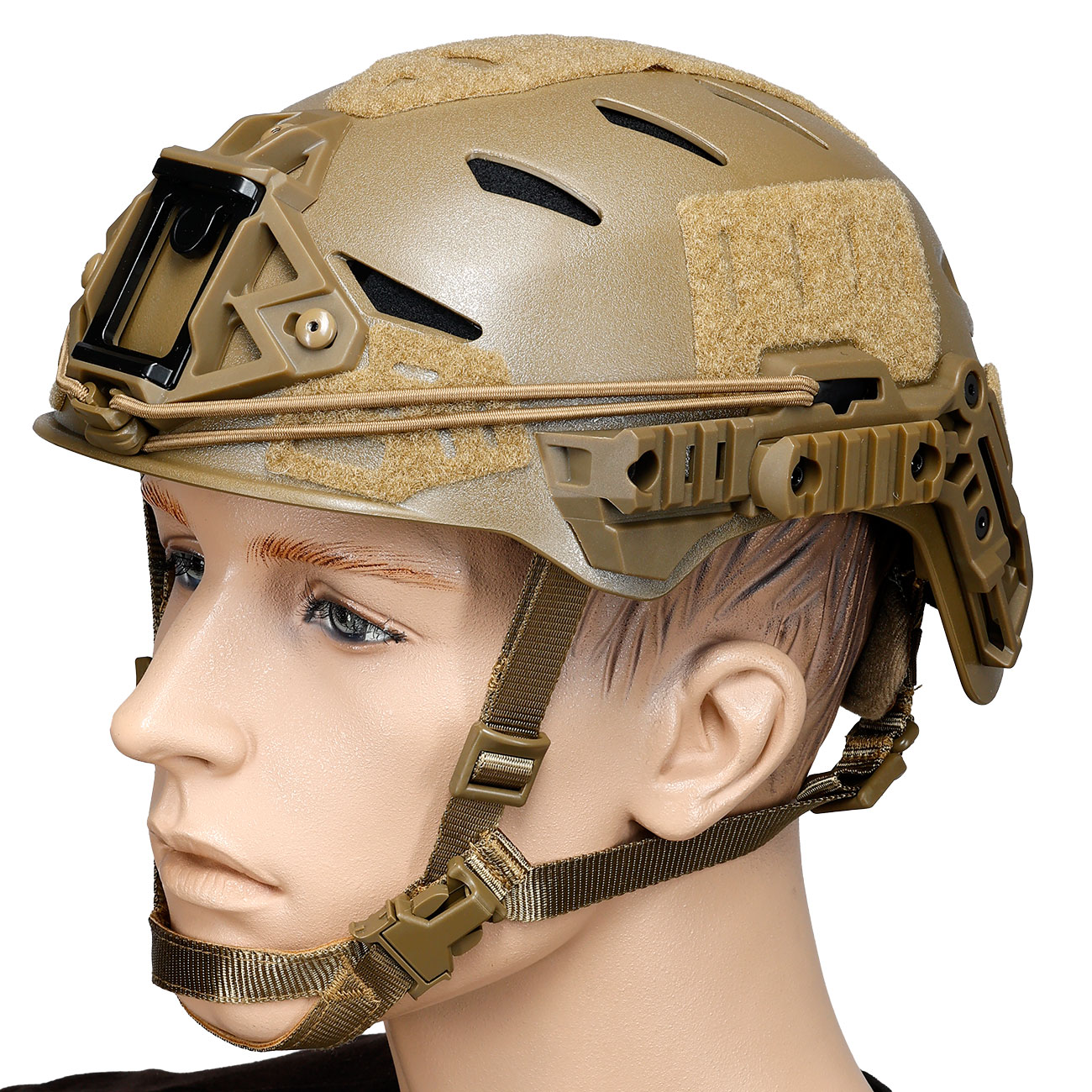 WoSport Airsoft Helm W-Style 3.0 Standard Version mit NVG Mount und seitlichen Rails verstellbar tan