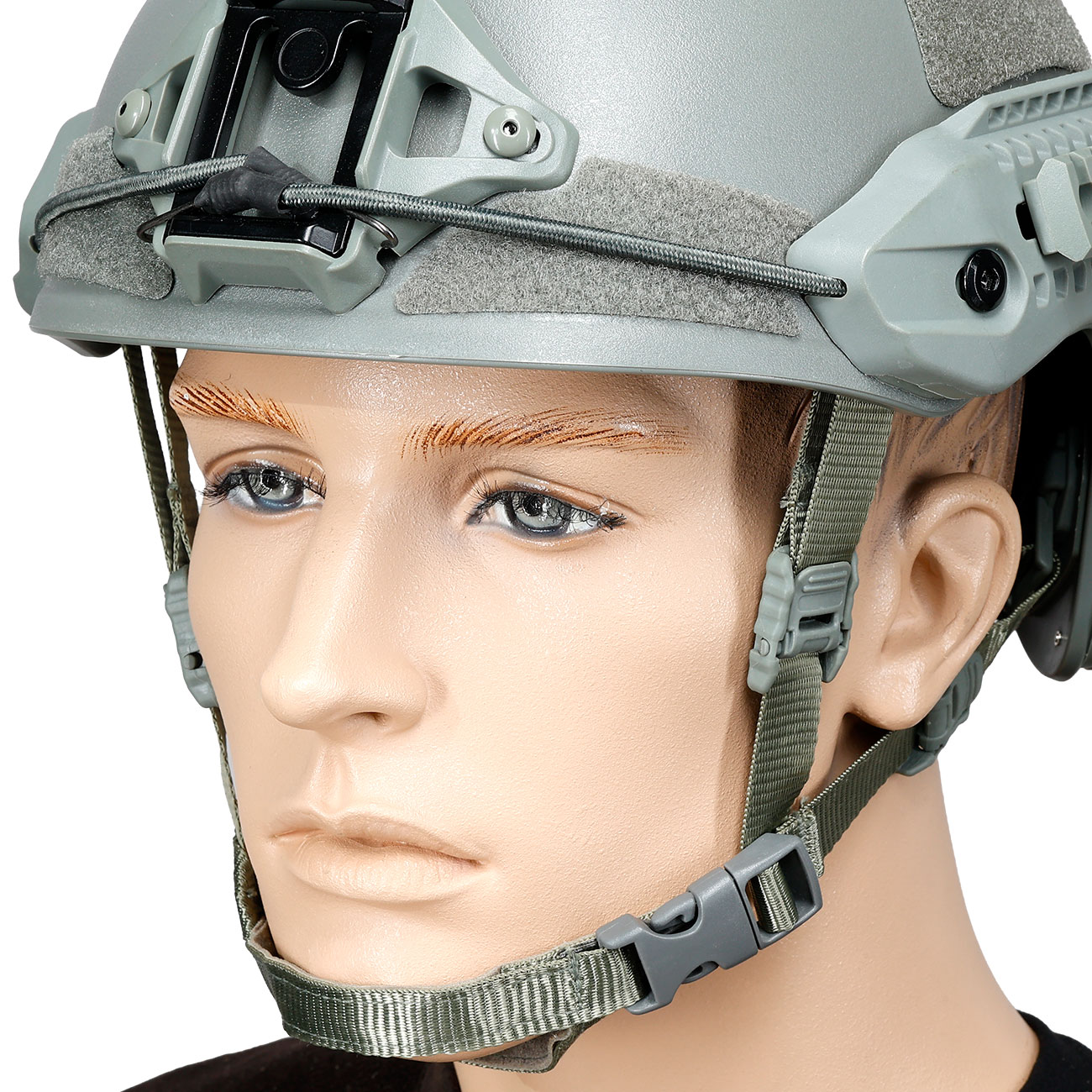 WoSport Airsoft Helm MK Training Style mit NVG Mount und seitlichen Rails verstellbar grau Bild 6