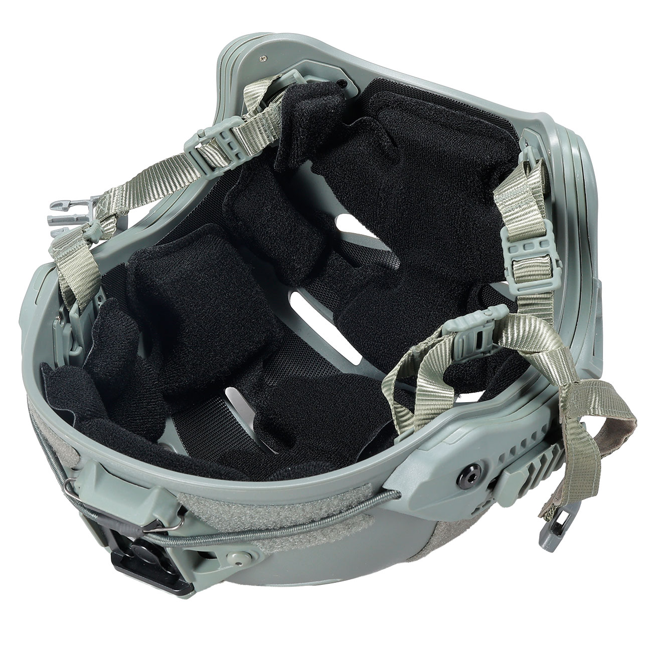 WoSport Airsoft Helm MK Training Style mit NVG Mount und seitlichen Rails verstellbar grau Bild 9