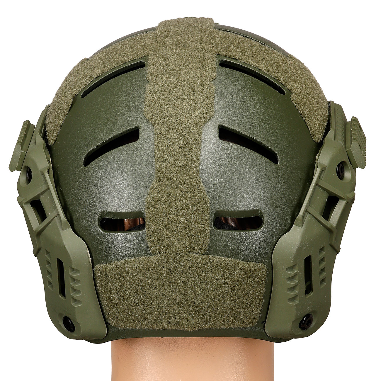 WoSport Airsoft Helm MK Training Style mit NVG Mount und seitlichen Rails verstellbar oliv Bild 4