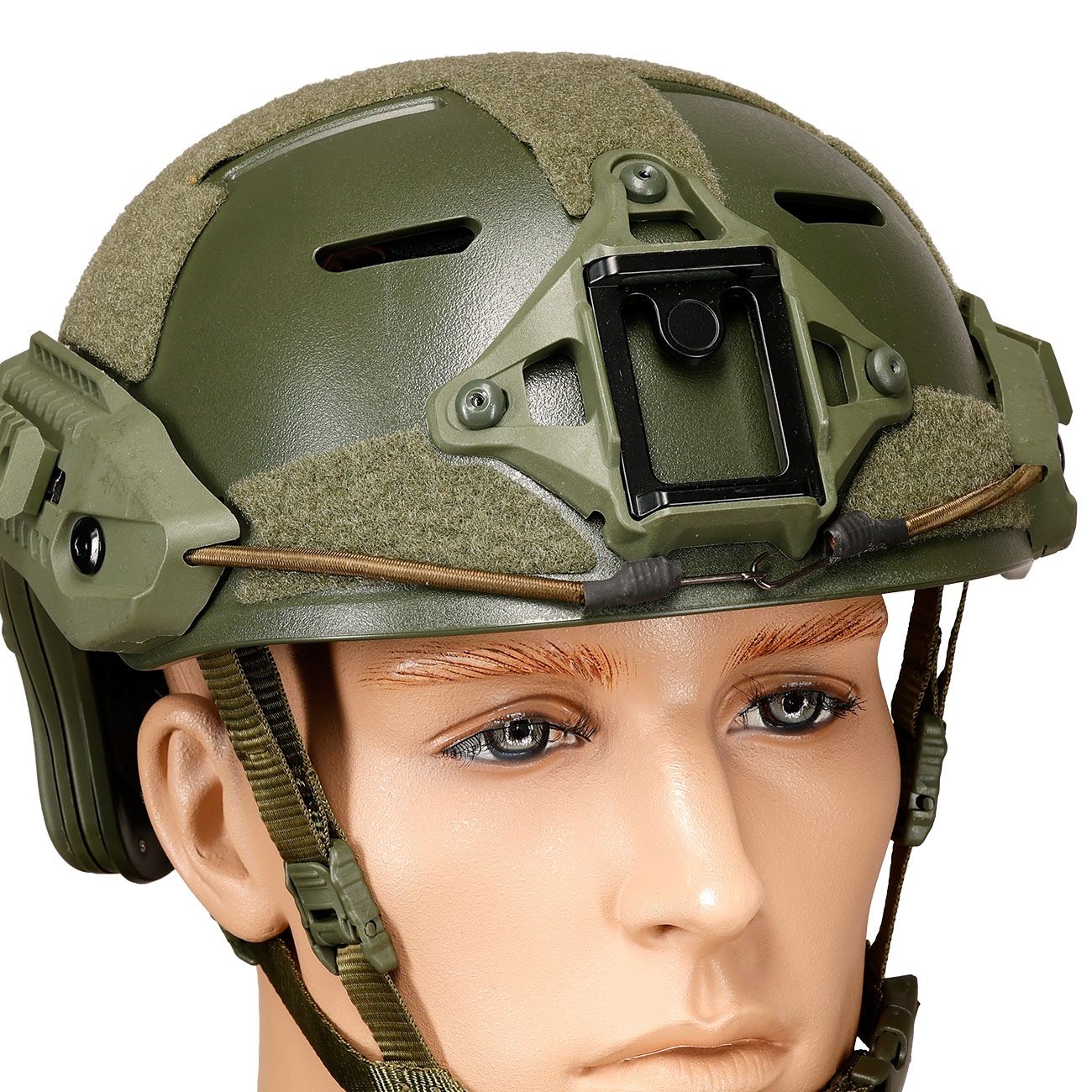 WoSport Airsoft Helm MK Training Style mit NVG Mount und seitlichen Rails verstellbar oliv Bild 5