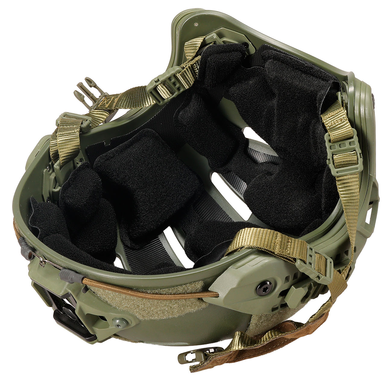 WoSport Airsoft Helm MK Training Style mit NVG Mount und seitlichen Rails verstellbar oliv Bild 9