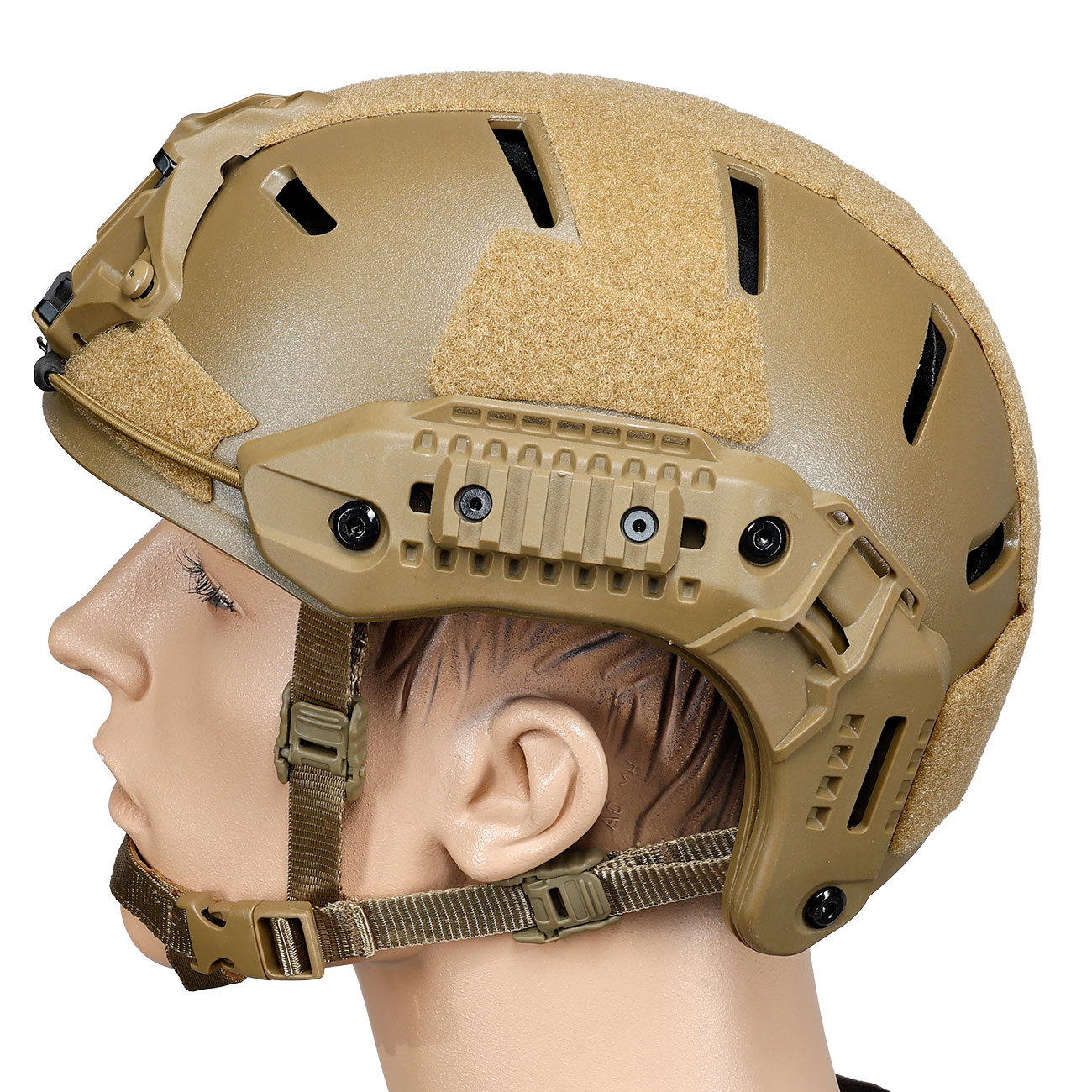WoSport Airsoft Helm MK Training Style mit NVG Mount und seitlichen Rails verstellbar tan Bild 1