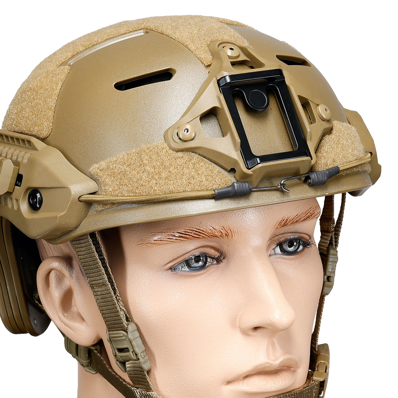 WoSport Airsoft Helm MK Training Style mit NVG Mount und seitlichen Rails verstellbar tan Bild 5