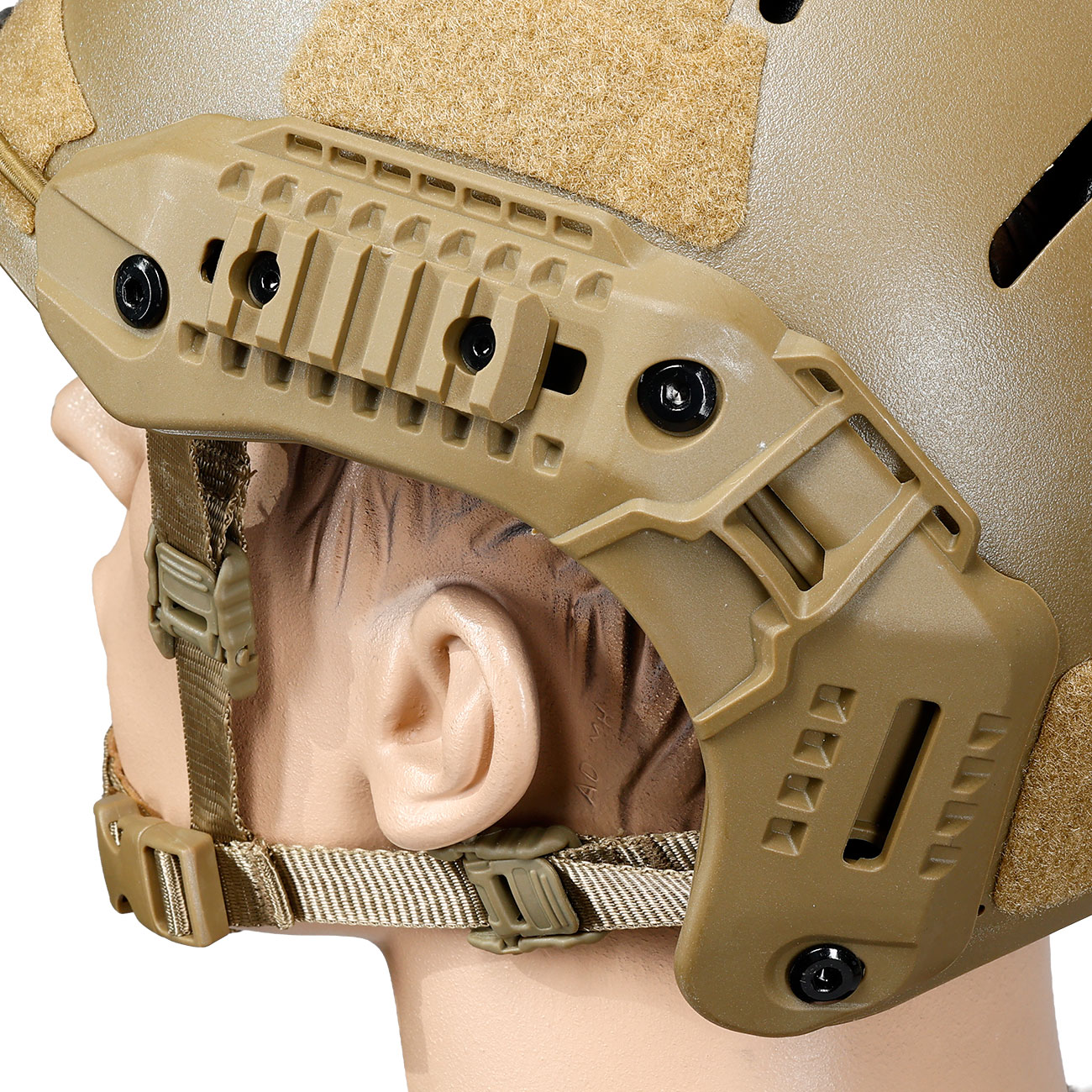 WoSport Airsoft Helm MK Training Style mit NVG Mount und seitlichen Rails verstellbar tan Bild 7