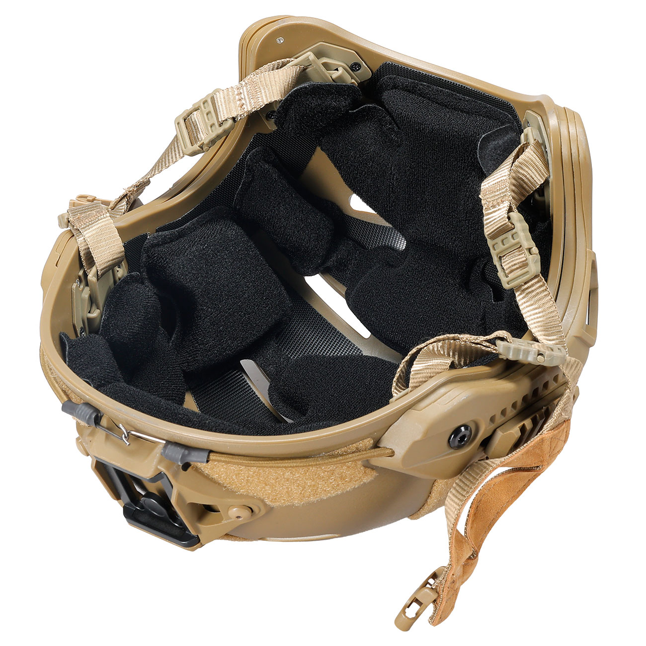 WoSport Airsoft Helm MK Training Style mit NVG Mount und seitlichen Rails verstellbar tan Bild 9