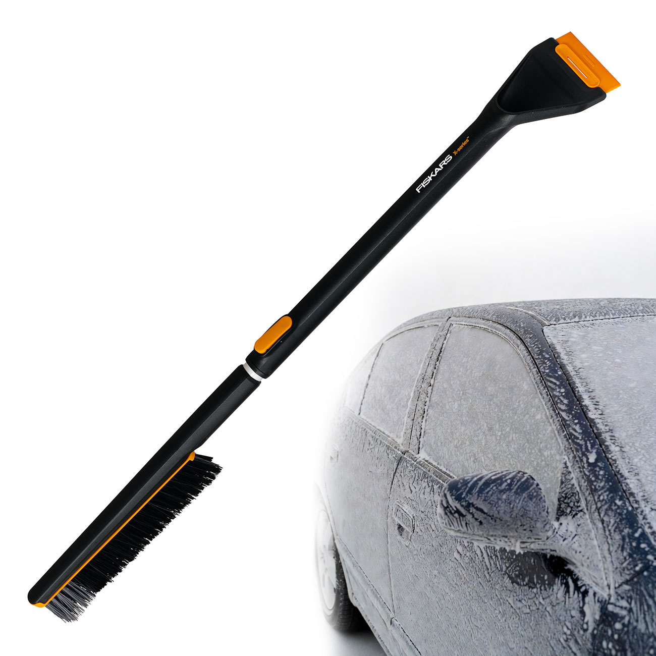Fiskars Teleskop Auto Schneebrste und Duo Eiskratzer mit harter und weicher Kante