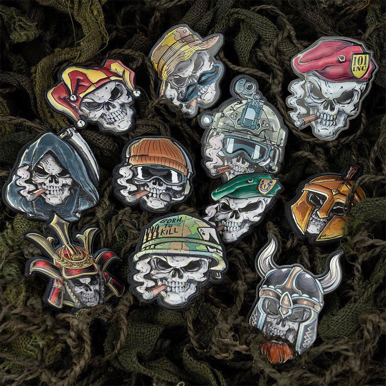 101INC 3D UVSkull Patch Totenkopf-Krieger mit Beanie Klettr�ckseite Bild 5