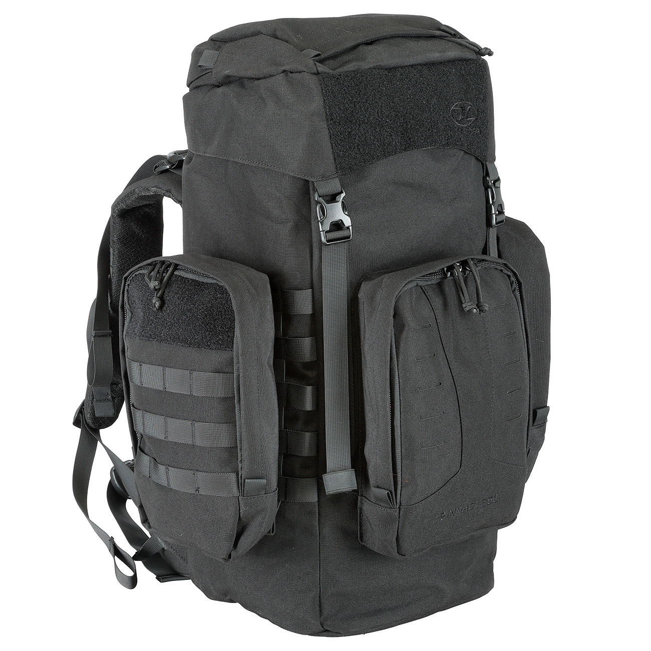 Highlander Rucksack Pinnacle 50 Liter Molle mit abnehmbaren Seitentaschen schwarz