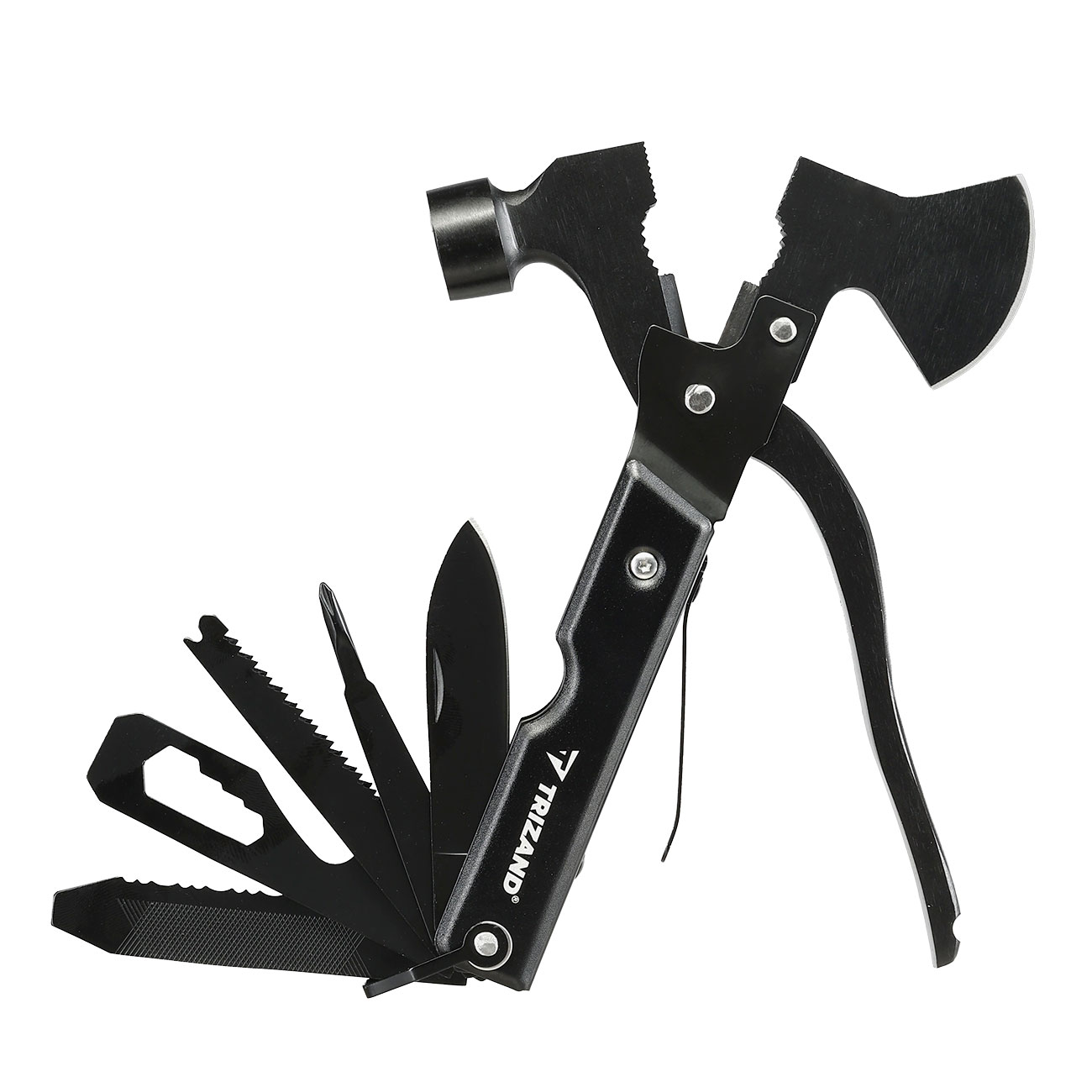 Trizand 17-in-1-Multitool mit  Hammer, Axt, S�ge, Zange uvm. inkl. G�rteltasche schwarz
