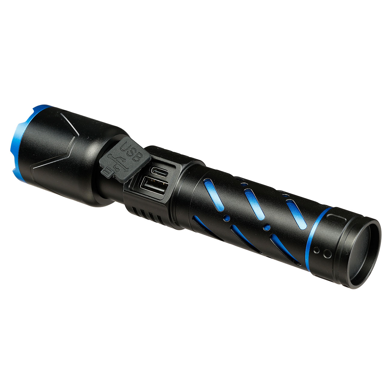 Trizand taktische LED-Taschenlampe 800 Lumen 3 Leuchtmodi inkl. Strobe aufladbar inkl. Handschlaufe und USB-C-Kabel schwarz-blau Bild 5