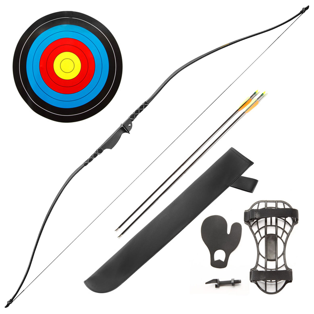 EK Archery Recurve Langbogen Set 30-35 lbs inkl. Zubehör für Links- und Rechtshänder schwarz