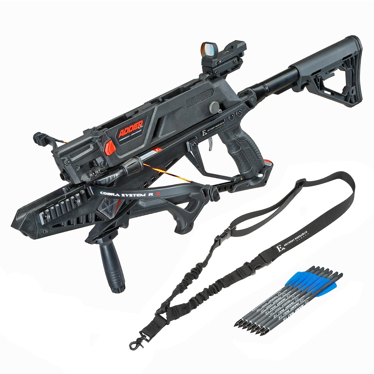 EK Archery Research Repetierarmbrust Cobra System Adder 130 lbs schwarz inkl. RedDot und 5 x Bolzen