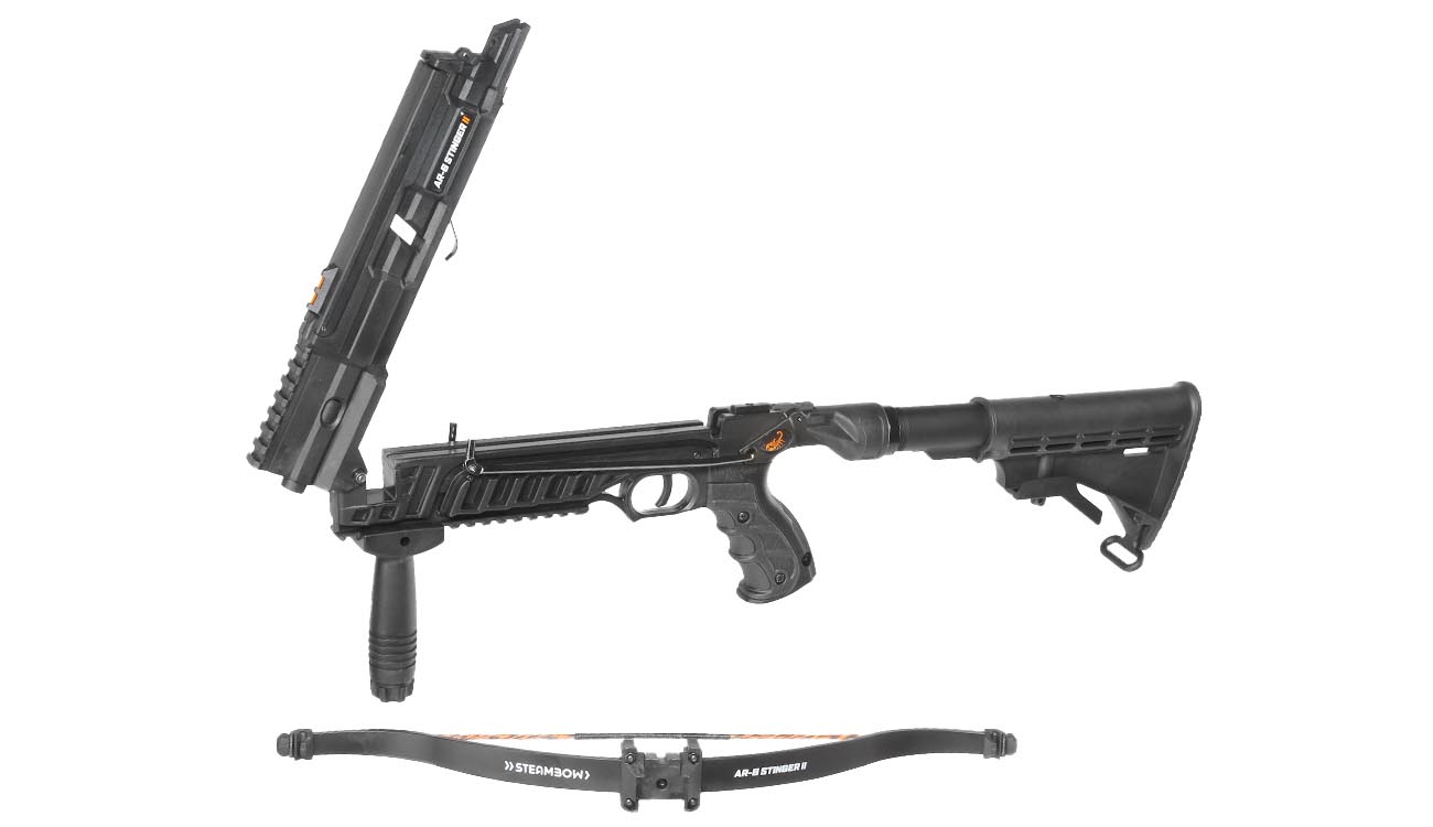 Steambow Repetierarmbrust AR-6 Stinger II Tactical Version 2023 mit Magazin 55 lbs schwarz inkl. 6 Pfeile Bild 3