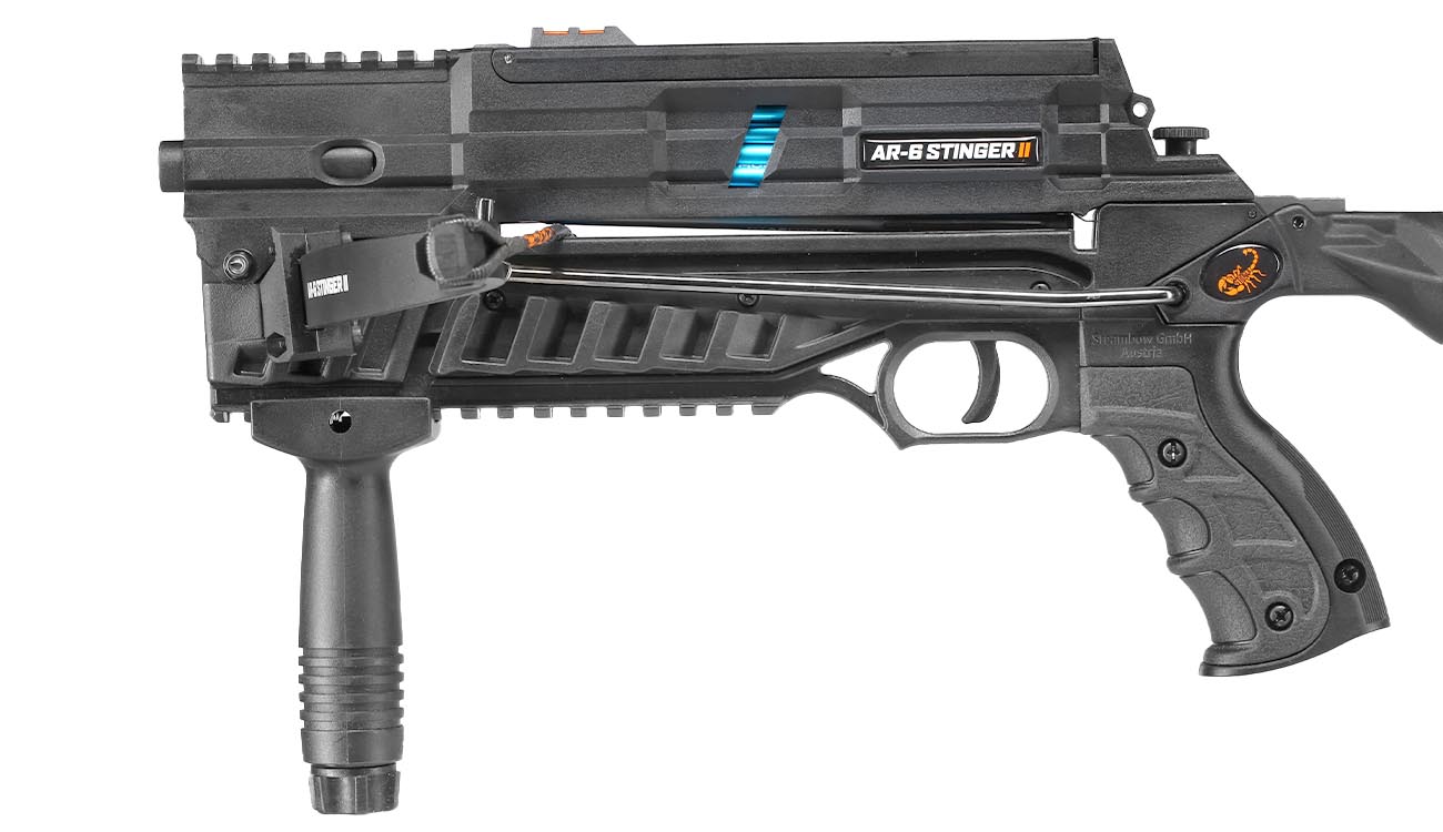 Steambow Repetierarmbrust AR-6 Stinger II Tactical Version 2023 mit Magazin 55 lbs schwarz inkl. 6 Pfeile Bild 8