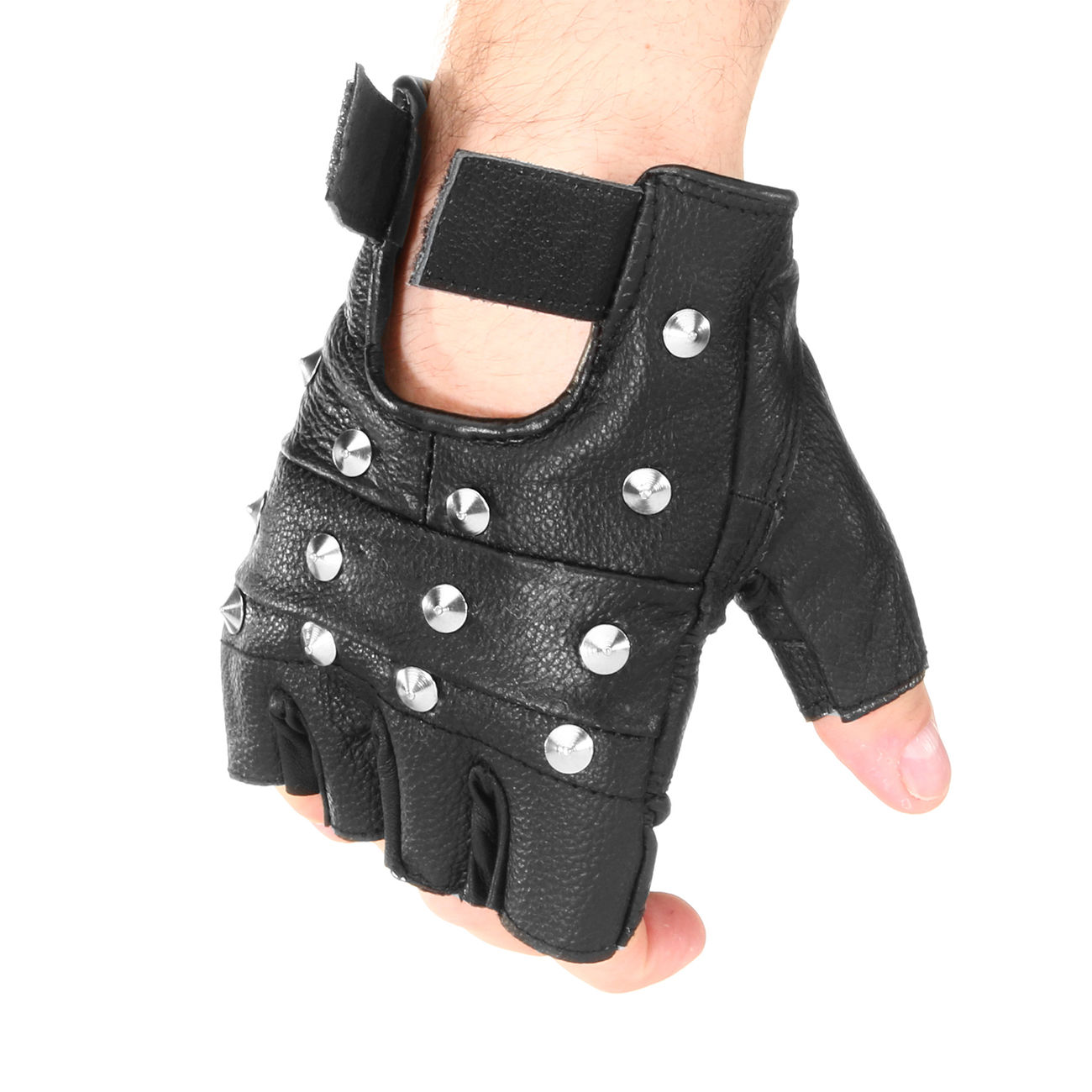 Biker Fingerlinge Lederhandschuhe mit Nieten kaufen